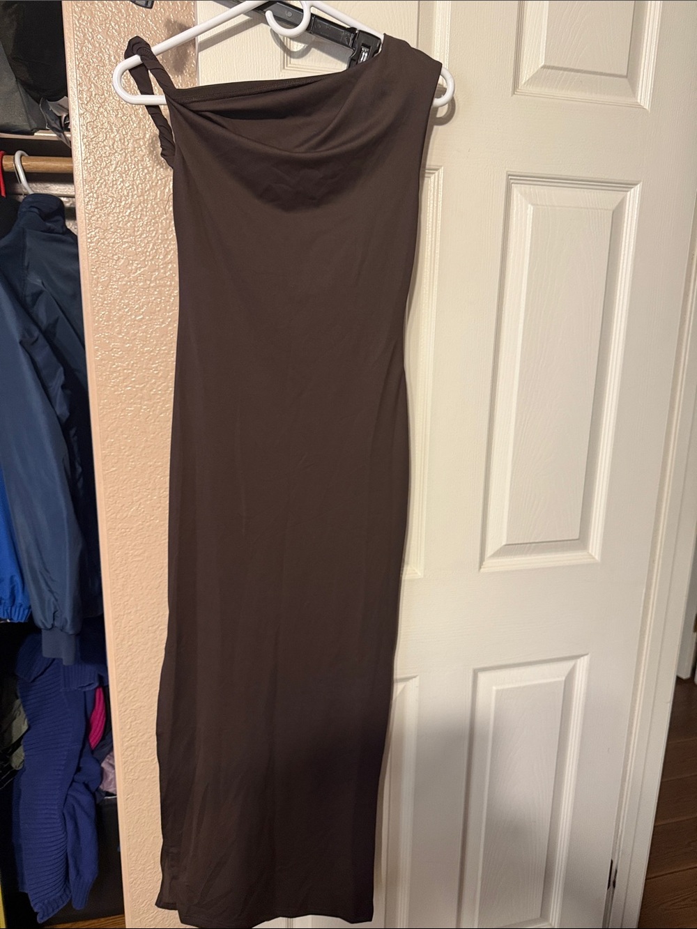 SHEIN One-Shoulder Brown Maxi Dress